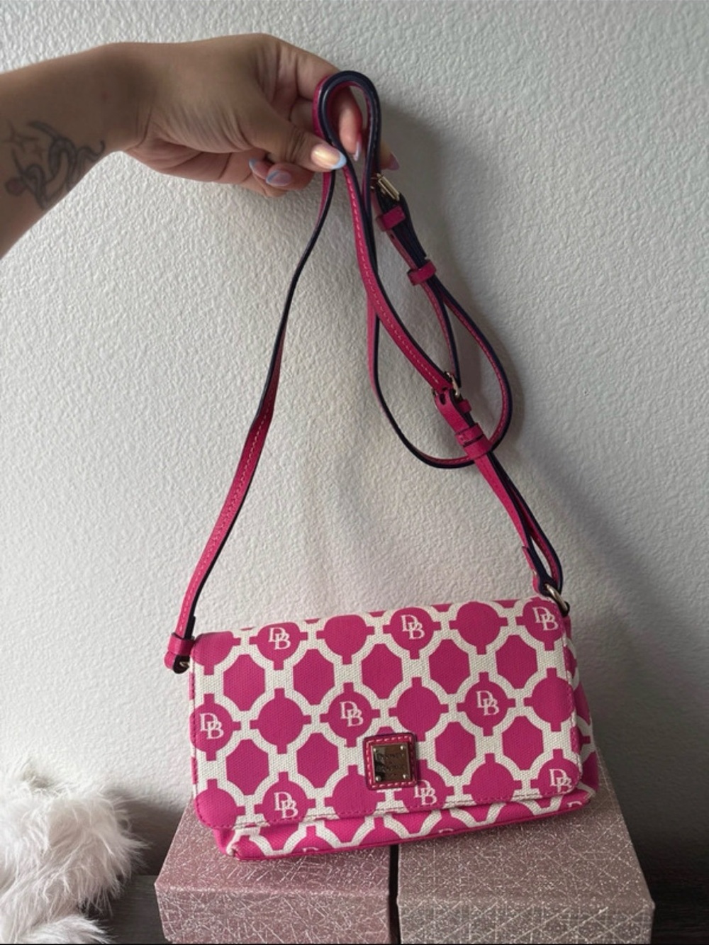 Dooney & Bourke Pink and White Patterned Top-Handle Mini Bag - Picture 2 of 8